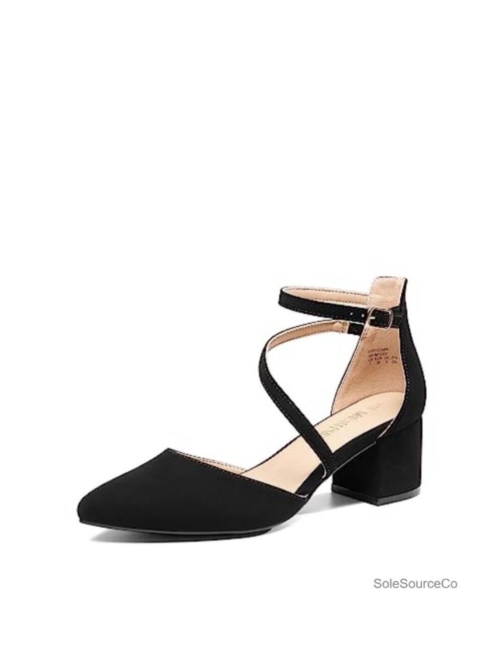 Faux Leather Block Heel Pumps with Ankle Strap Pointed Toe 2-inch